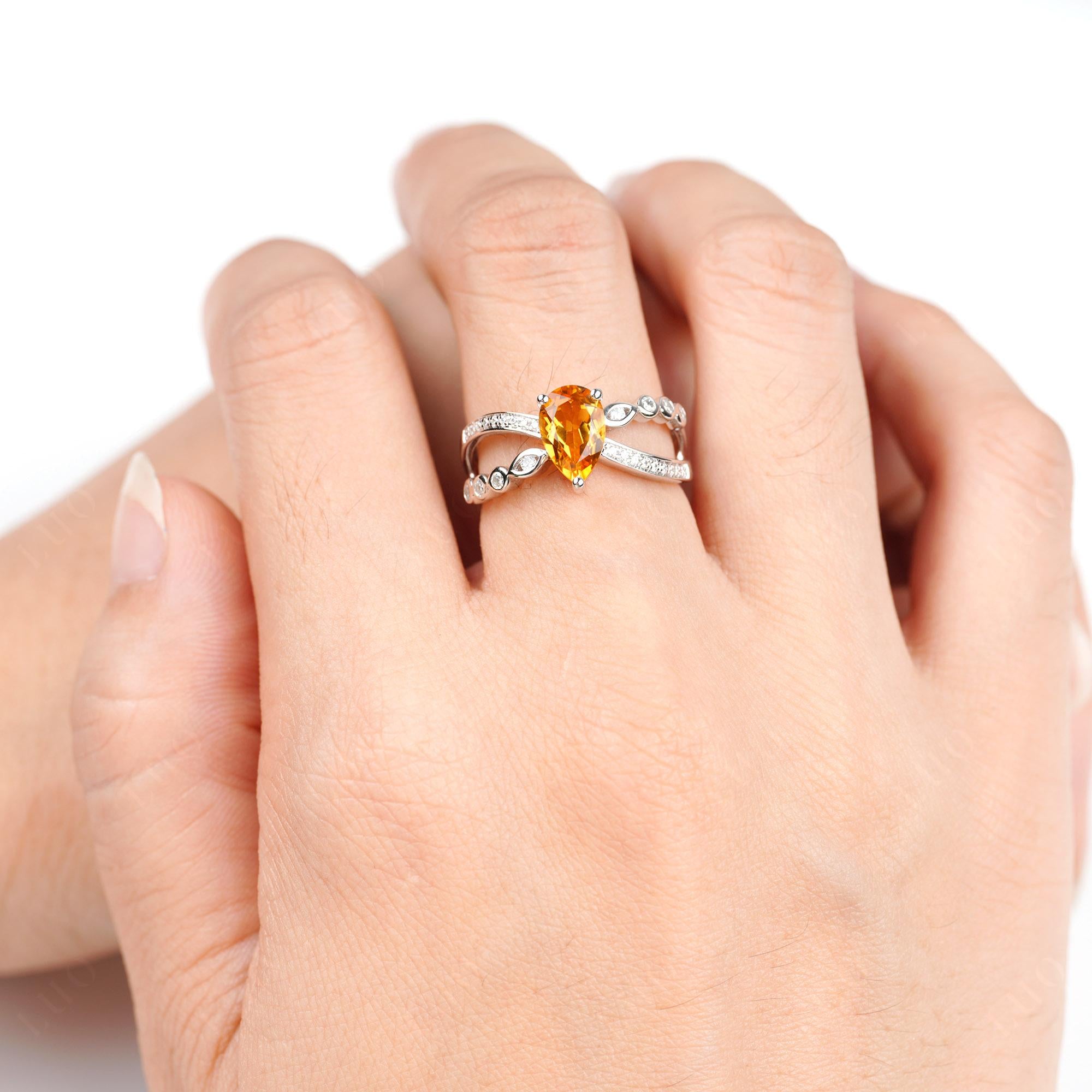 Pear Shaped Citrine Crossover Ring - LUO Jewelry 