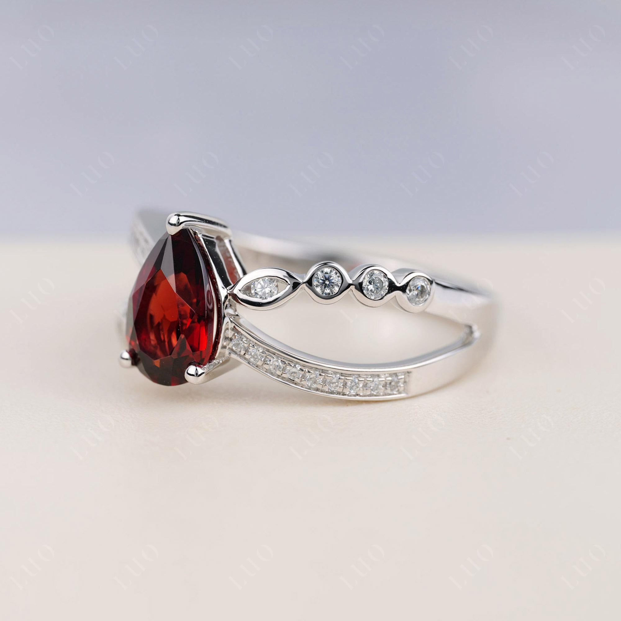 Pear Shaped Garnet Crossover Ring - LUO Jewelry 