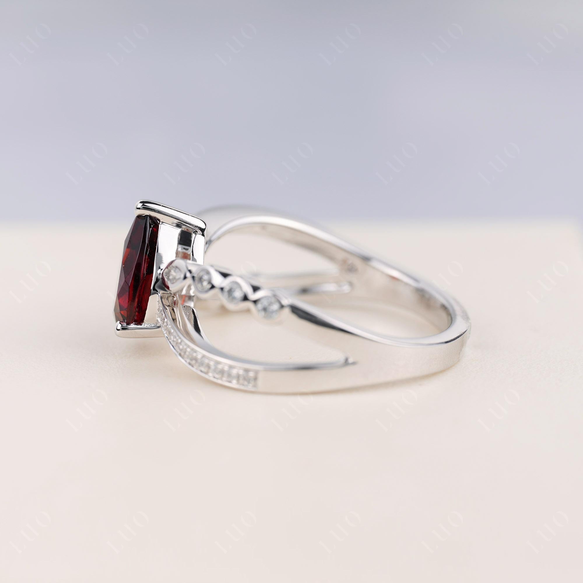 Pear Shaped Garnet Crossover Ring - LUO Jewelry 