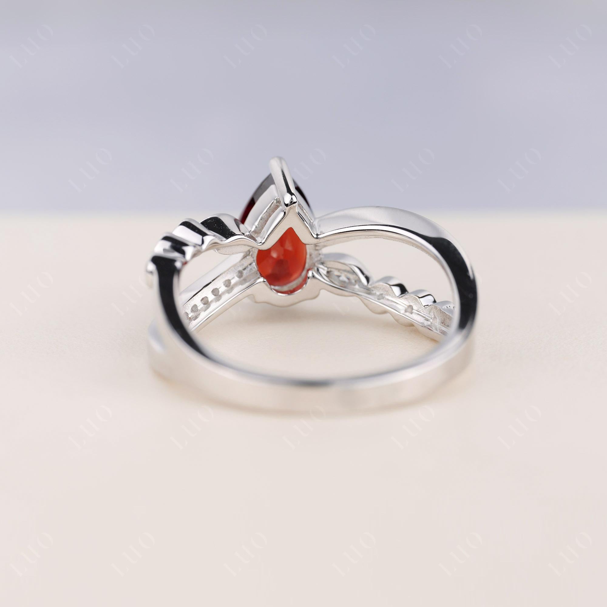 Pear Shaped Garnet Crossover Ring - LUO Jewelry 