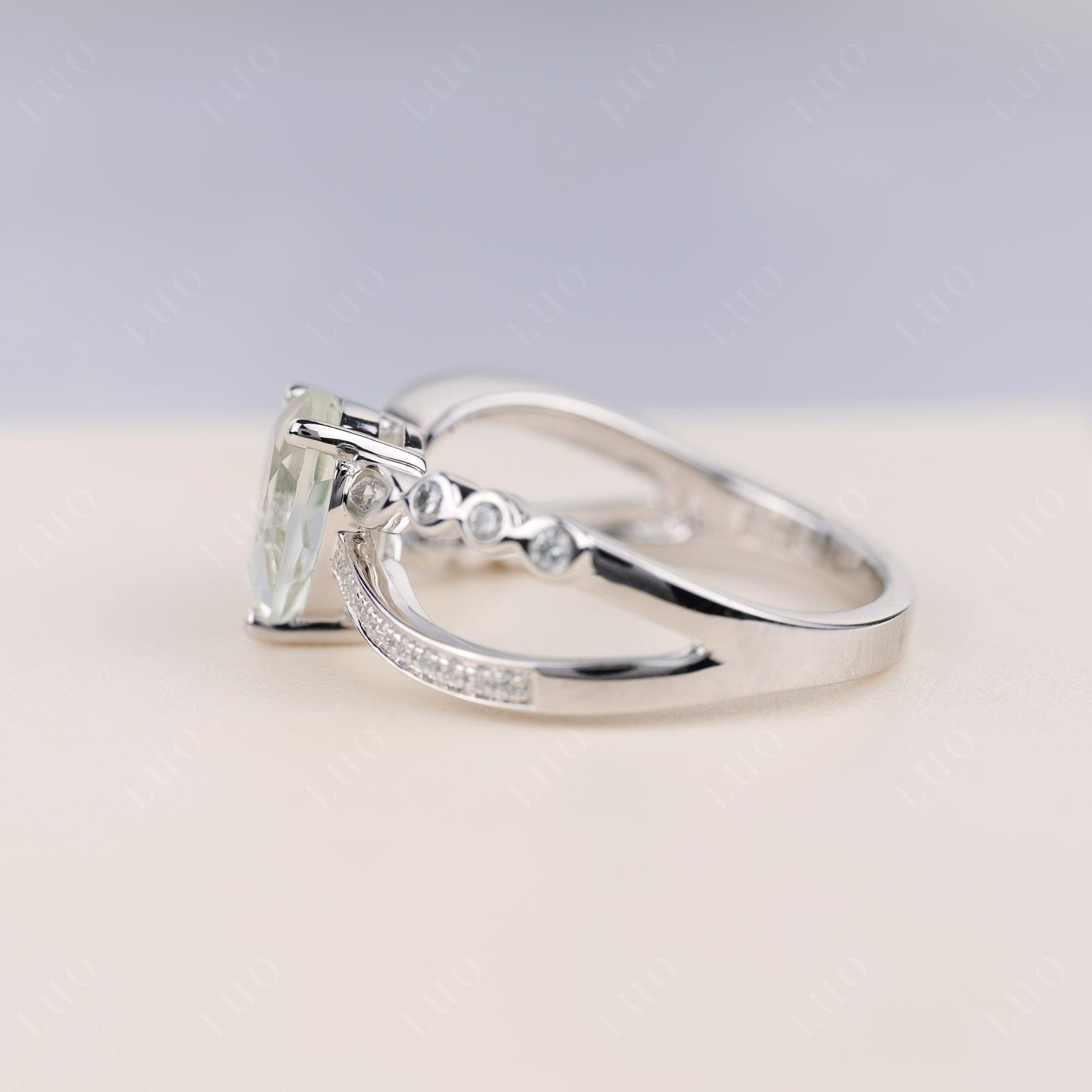 Pear Shaped Green Amethyst Crossover Ring - LUO Jewelry 