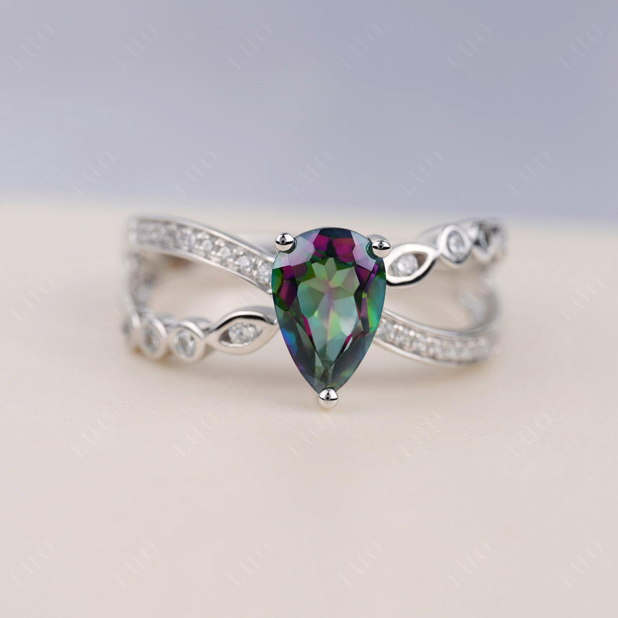 Pear Shaped Mystic Topaz Crossover Ring - LUO Jewelry 