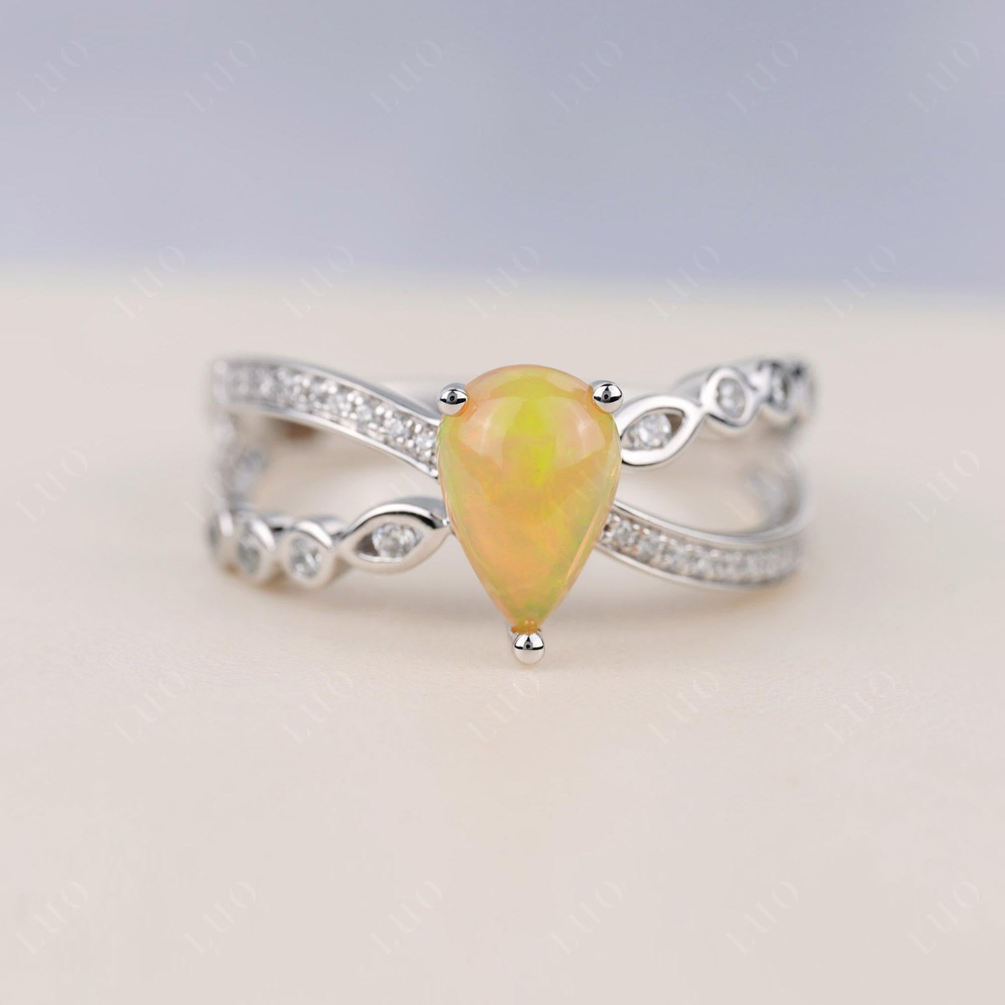 Pear Shaped Opal Crossover Ring - LUO Jewelry 