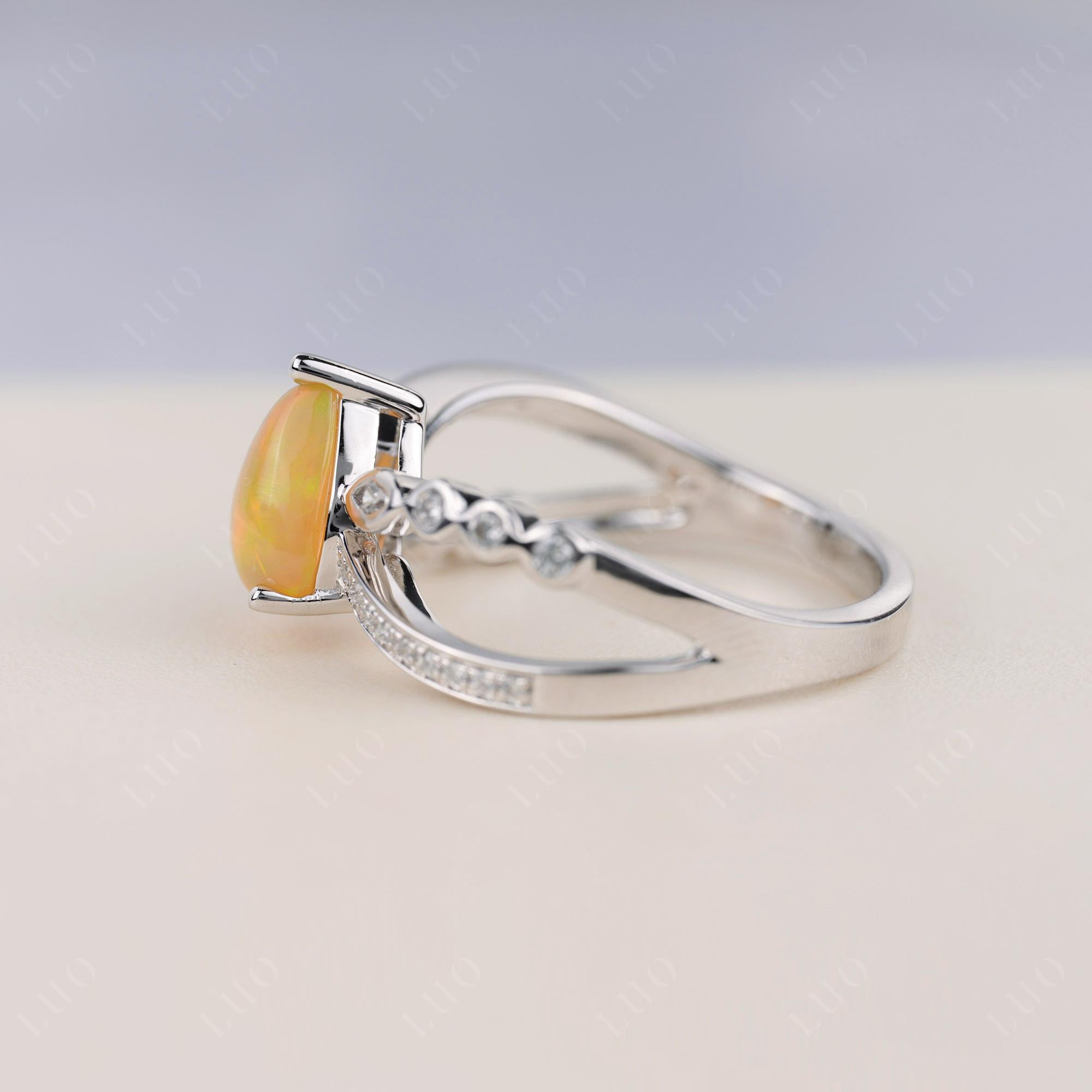 Pear Shaped Opal Crossover Ring - LUO Jewelry 