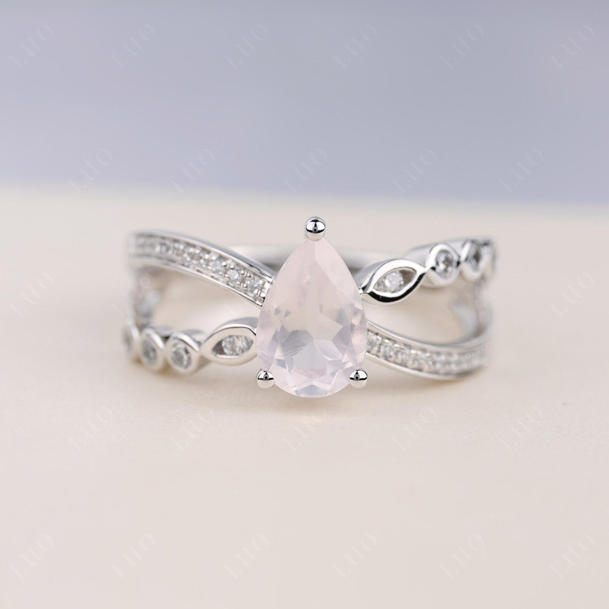 Pear Shaped Rose Quartz Crossover Ring - LUO Jewelry 