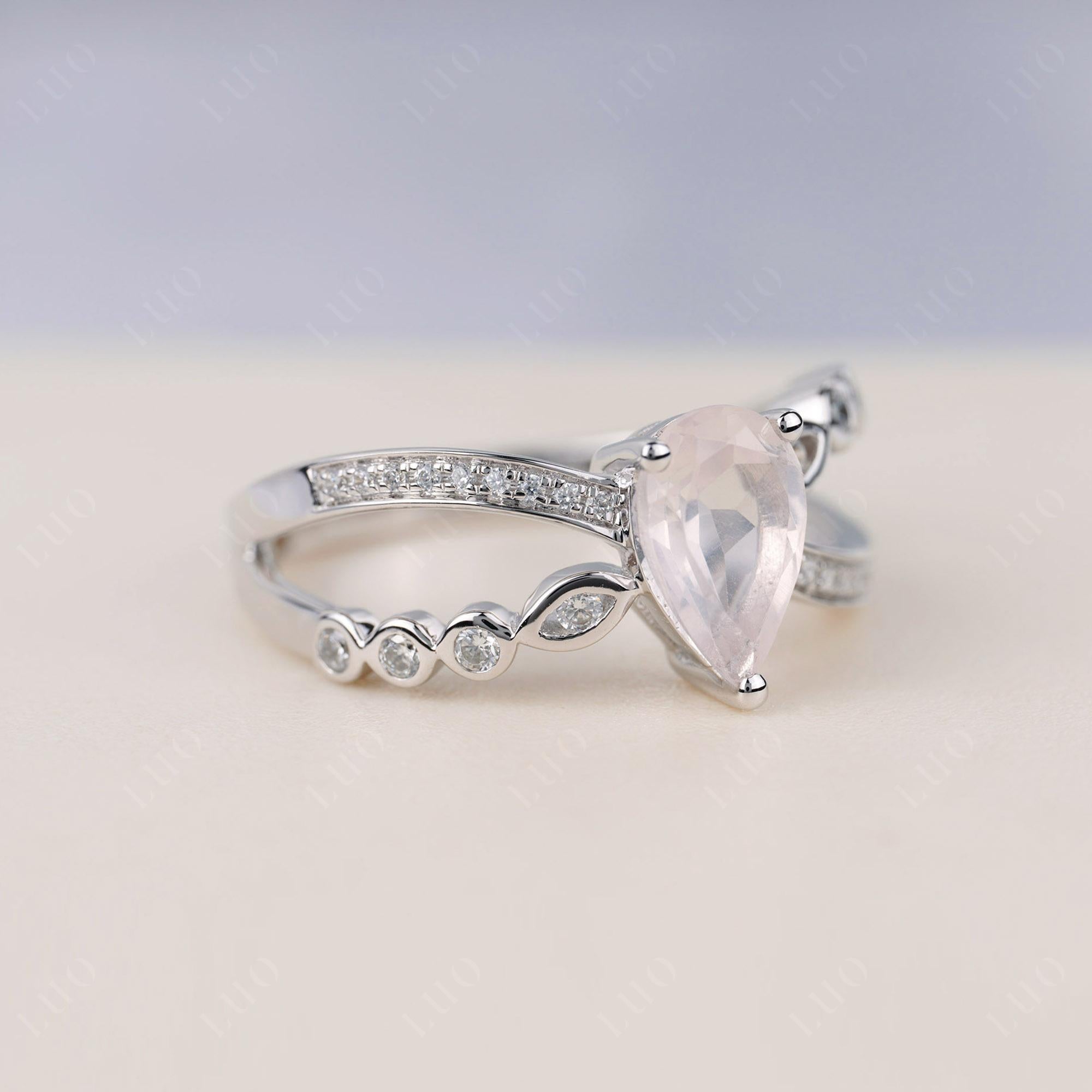 Pear Shaped Rose Quartz Crossover Ring - LUO Jewelry 