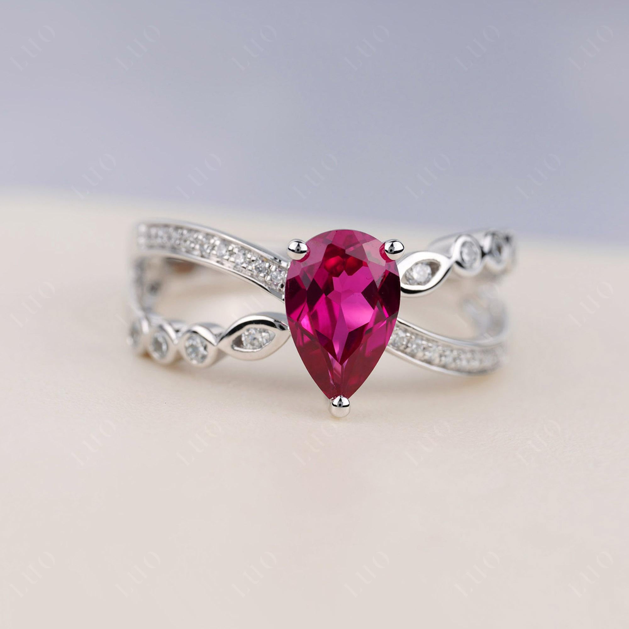 Pear Shaped Ruby Crossover Ring - LUO Jewelry 