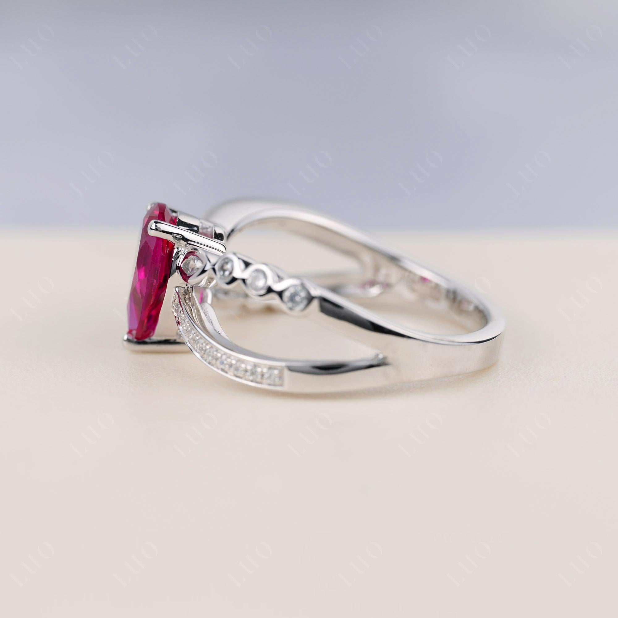 Pear Shaped Ruby Crossover Ring - LUO Jewelry 