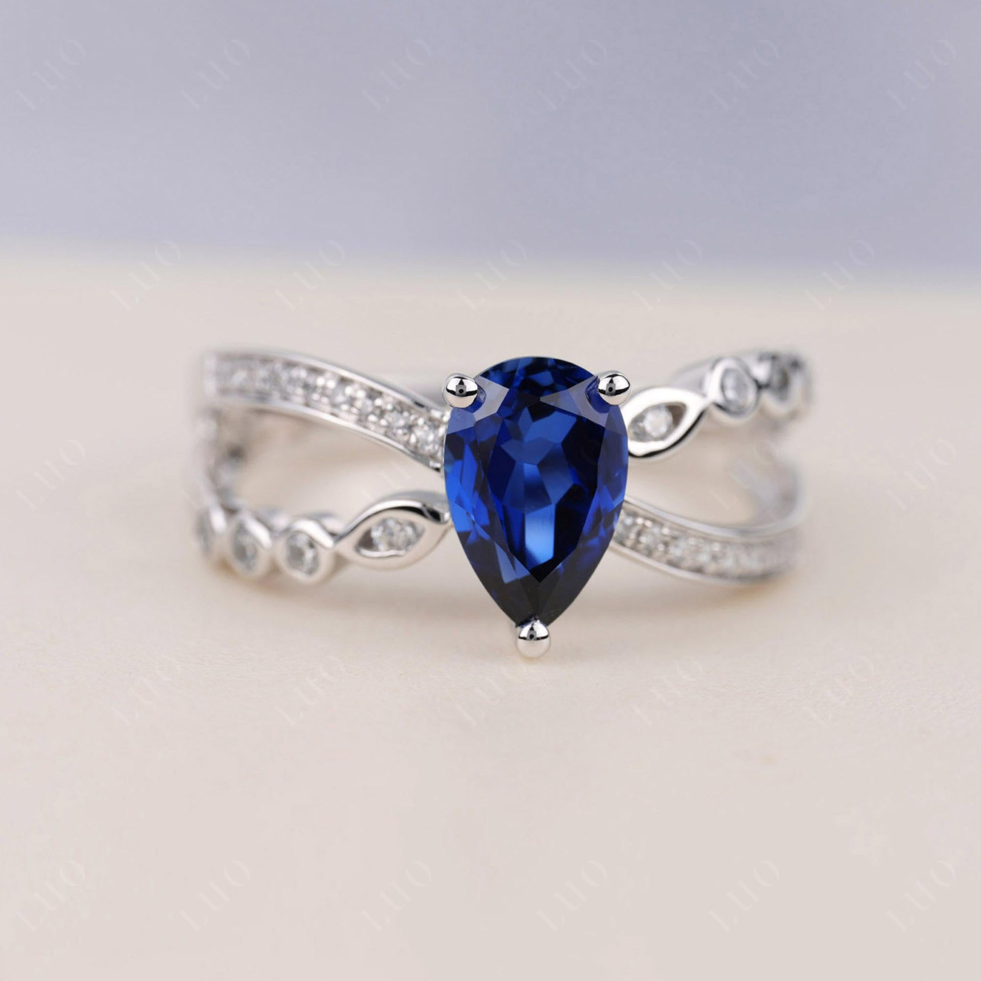 Pear Shaped Sapphire Crossover Ring - LUO Jewelry 