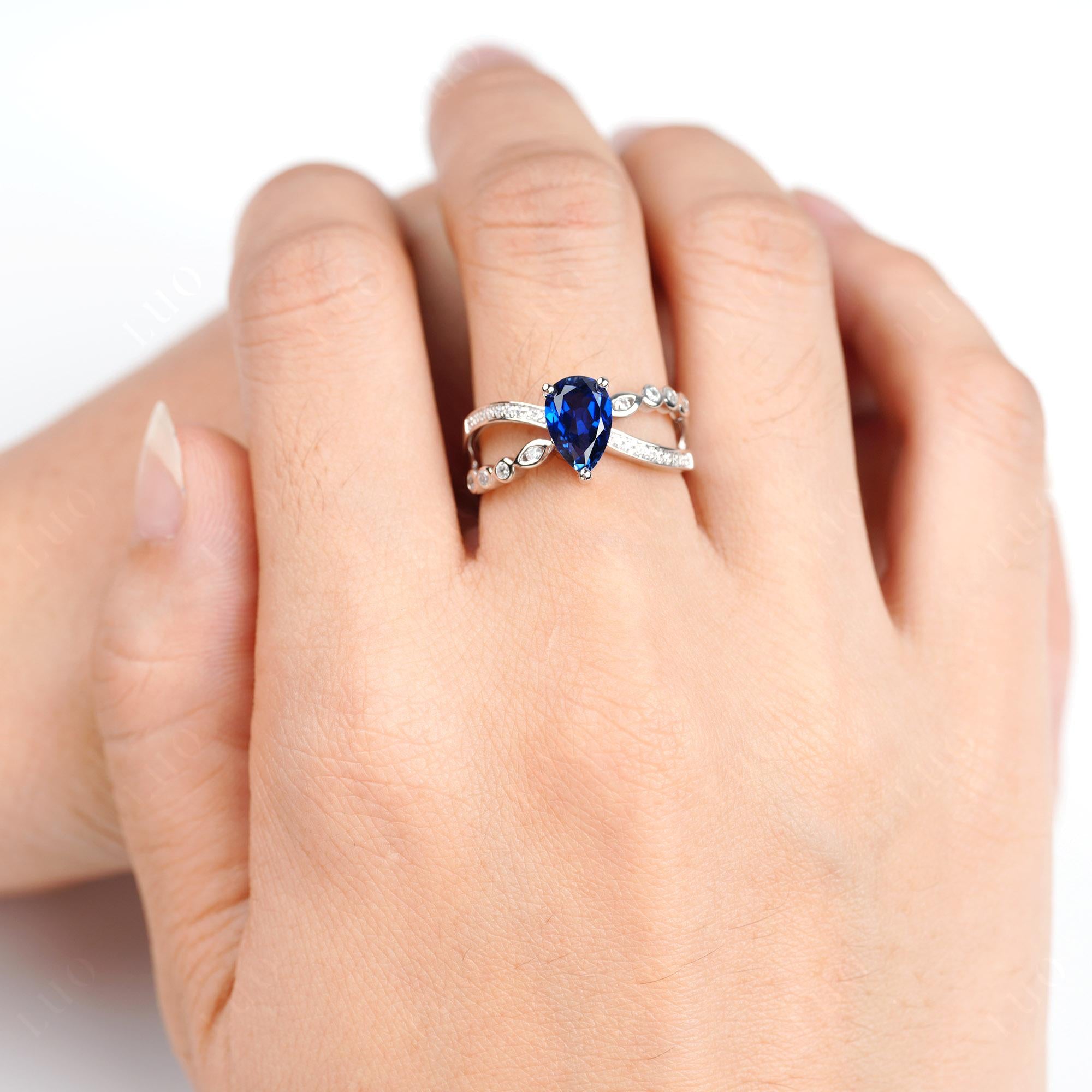 Pear Shaped Sapphire Crossover Ring - LUO Jewelry 