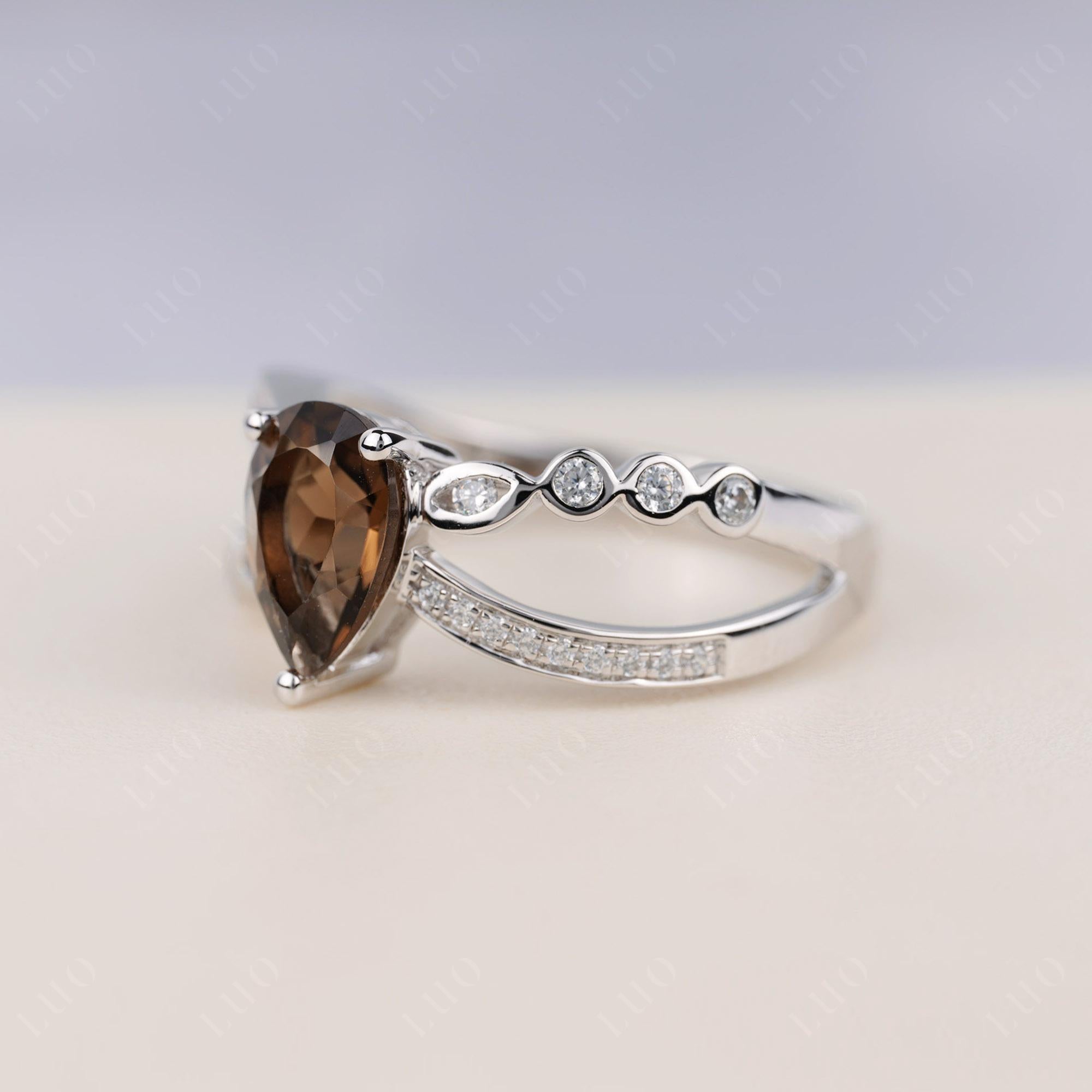 Pear Shaped Smoky Quartz Crossover Ring - LUO Jewelry 