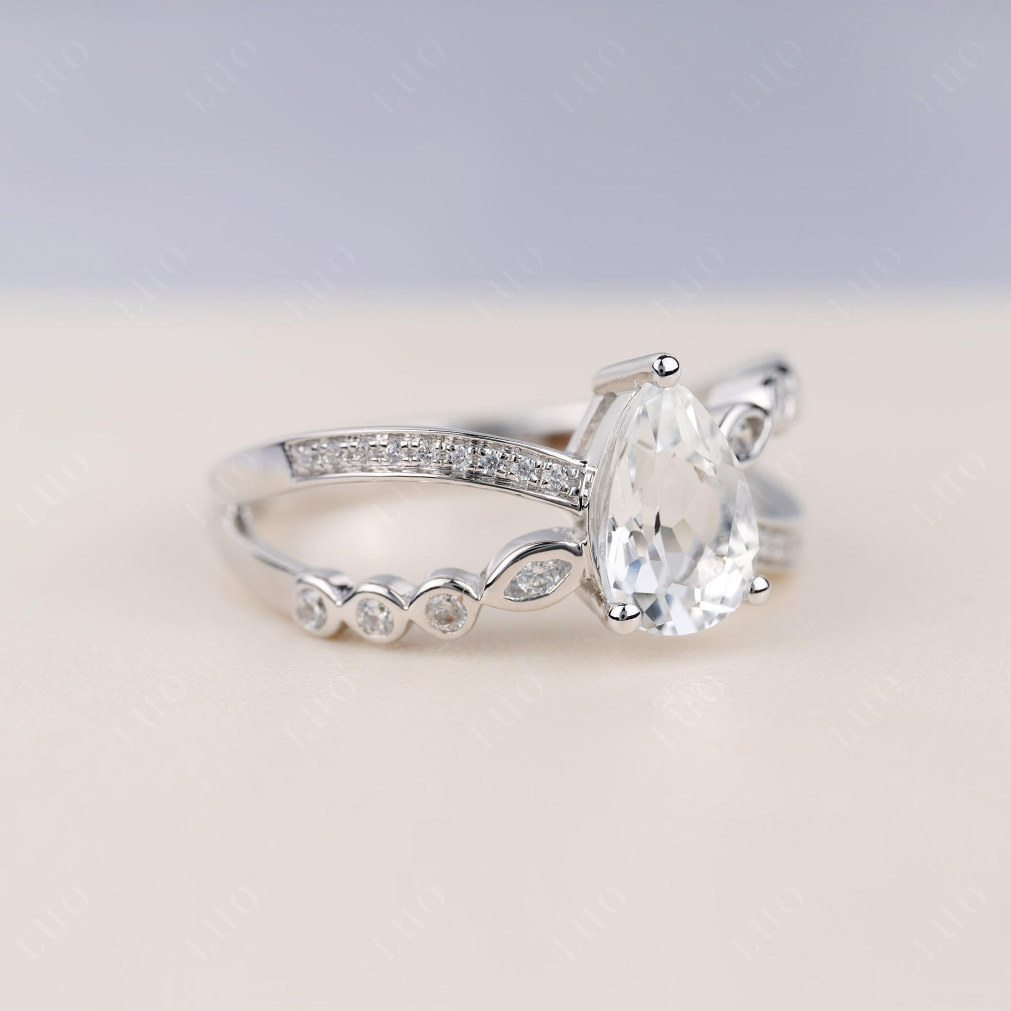 Pear Shaped White Topaz Crossover Ring - LUO Jewelry 