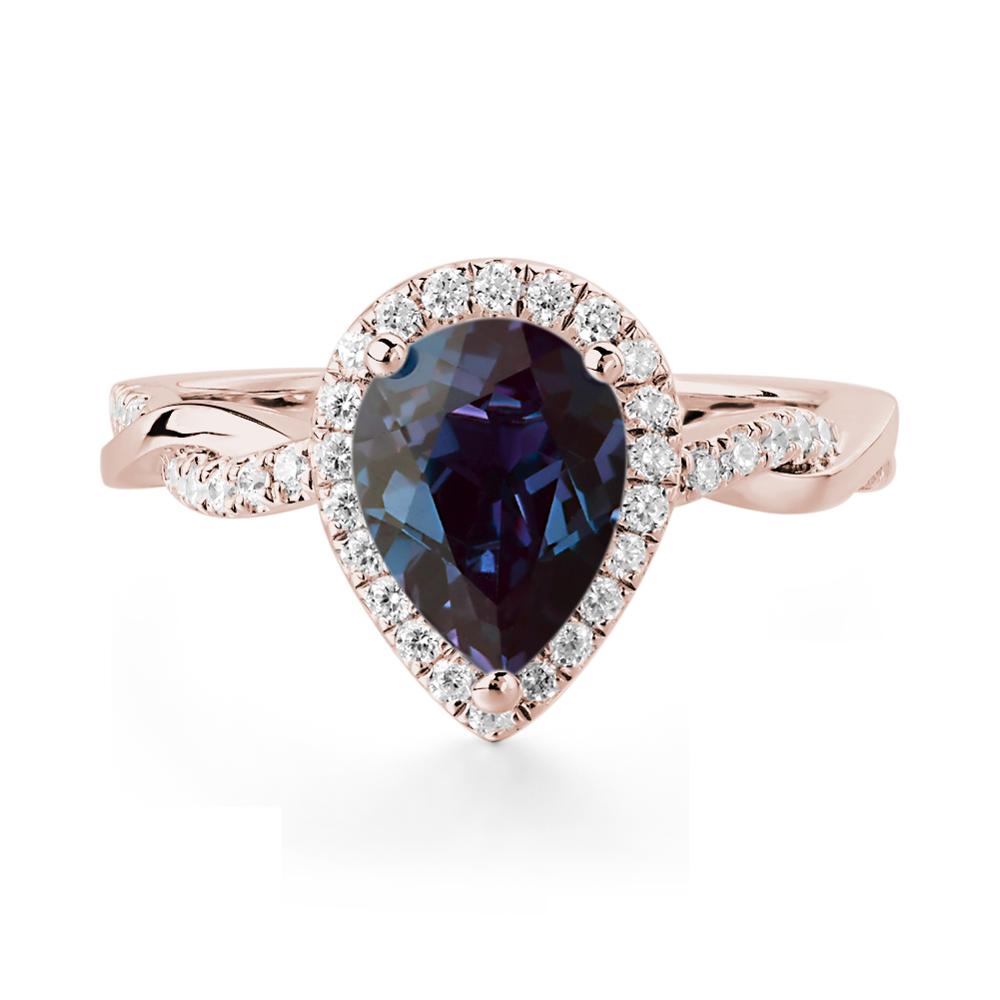 Pear Shaped Alexandrite Twisted Halo Ring - LUO Jewelry #metal_14k rose gold