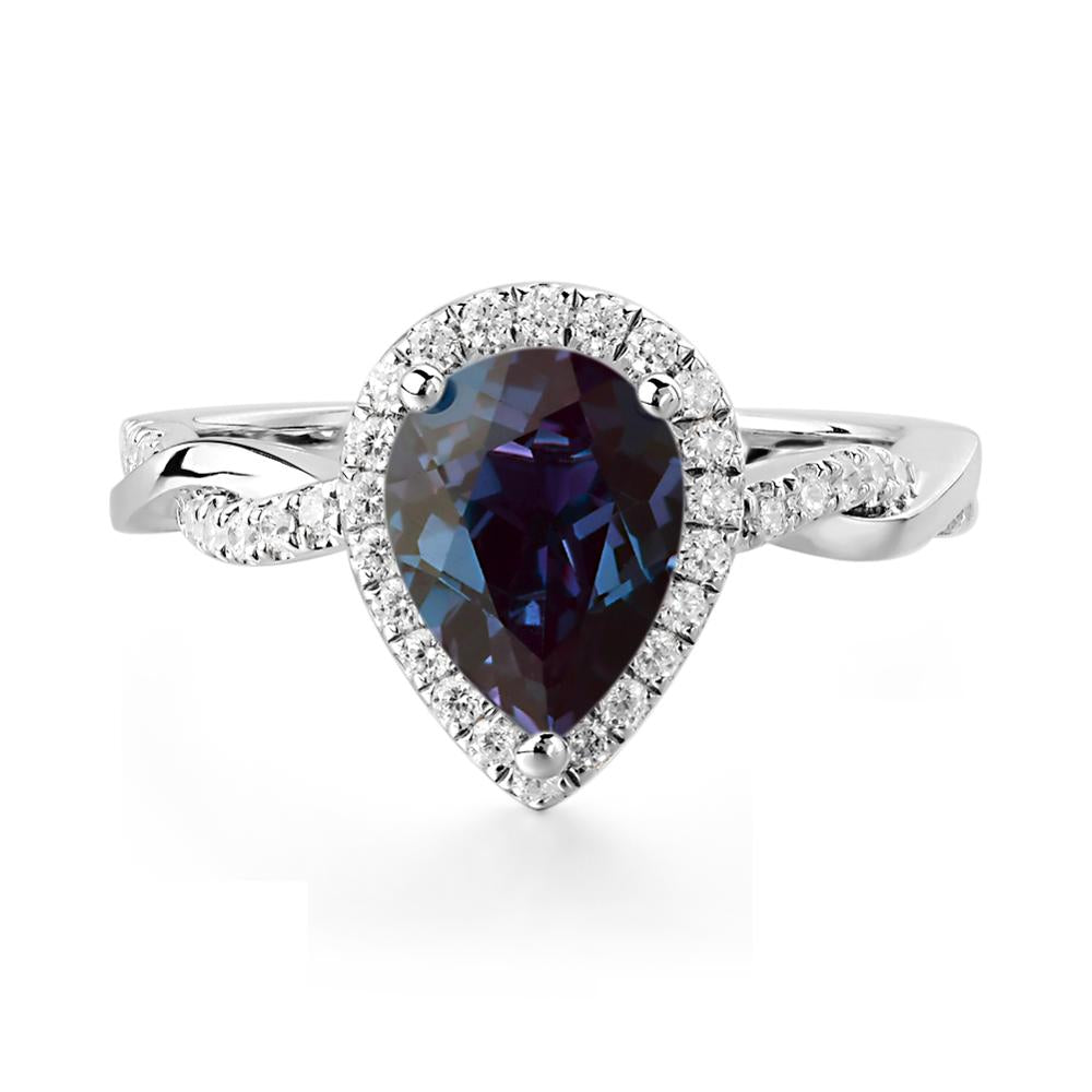 Pear Shaped Alexandrite Twisted Halo Ring - LUO Jewelry #metal_14k white gold