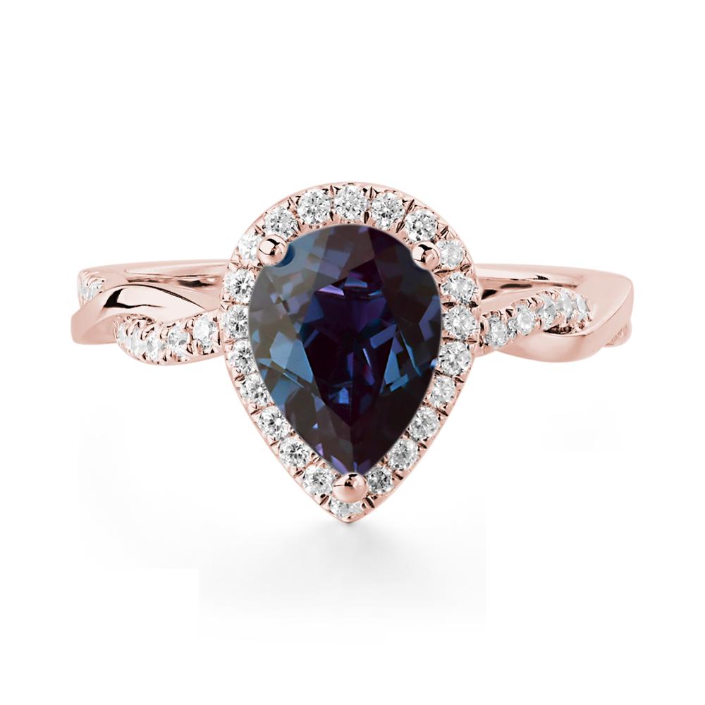 Pear Shaped Alexandrite Twisted Halo Ring - LUO Jewelry #metal_18k rose gold