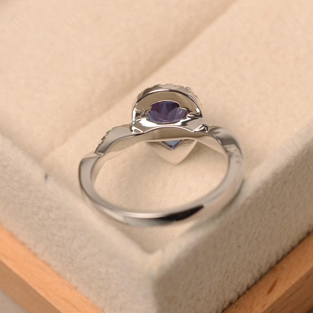 Pear Shaped Alexandrite Twisted Halo Ring - LUO Jewelry 