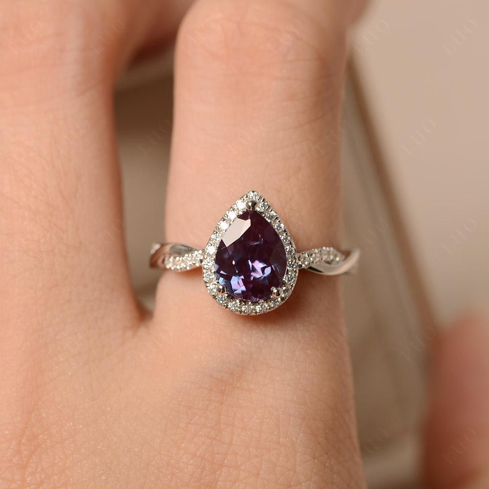 Pear Shaped Alexandrite Twisted Halo Ring - LUO Jewelry 