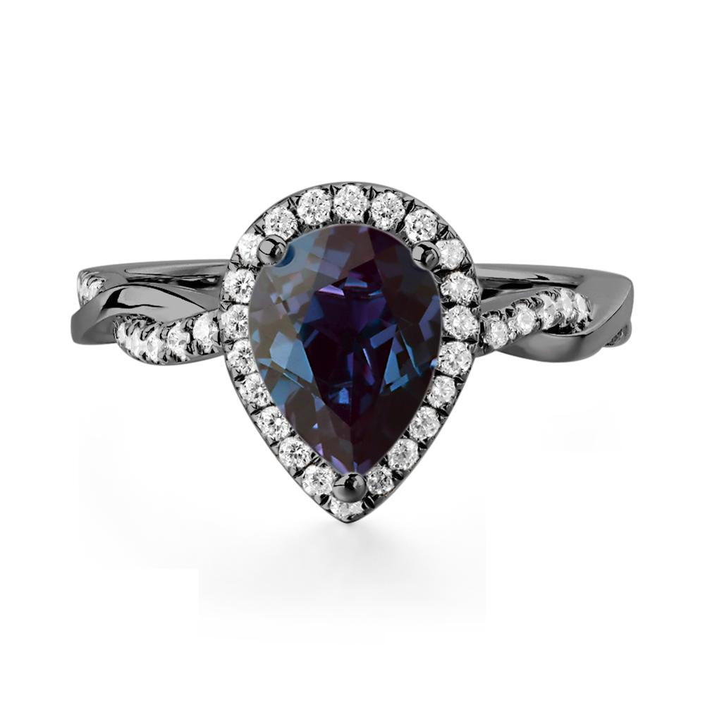 Pear Shaped Alexandrite Twisted Halo Ring - LUO Jewelry #metal_black finish sterling silver