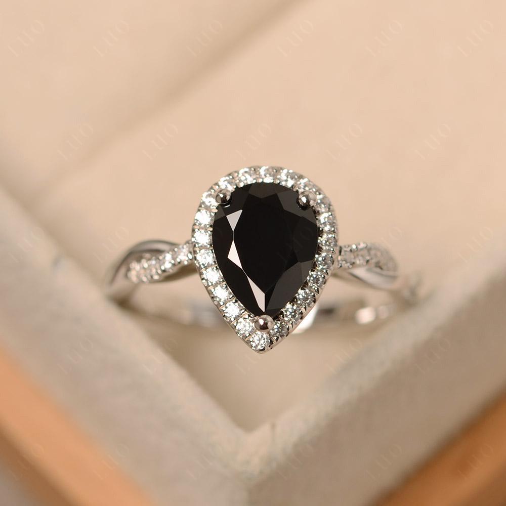 Black Spinel Twisted Halo Engagement Ring - LUO Jewelry 