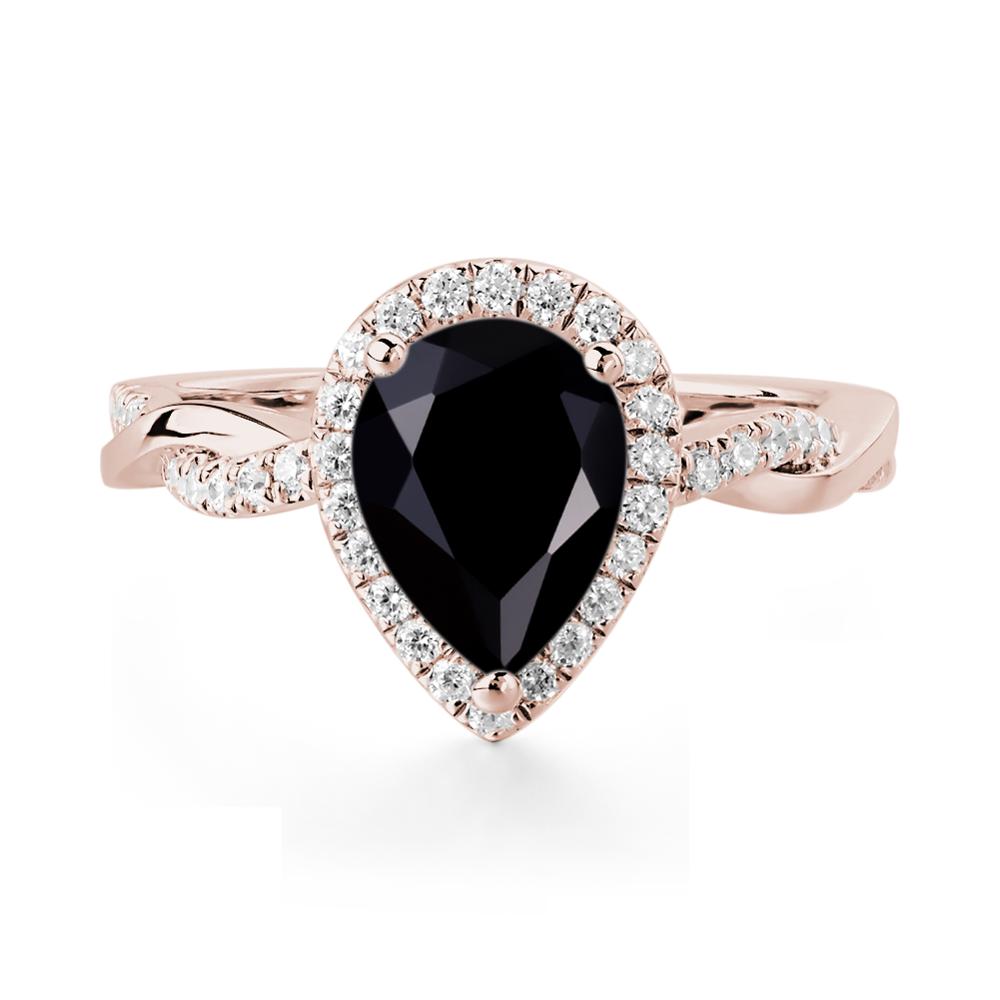 Black Spinel Twisted Halo Engagement Ring - LUO Jewelry #metal_14k rose gold