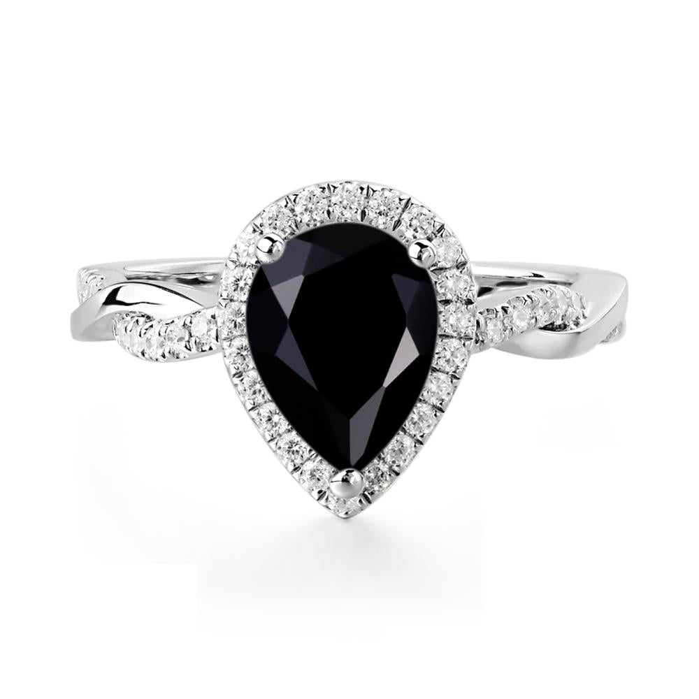 Black Spinel Twisted Halo Engagement Ring - LUO Jewelry #metal_14k white gold