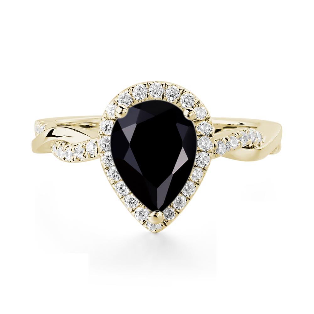 Black Spinel Twisted Halo Engagement Ring - LUO Jewelry #metal_14k yellow gold