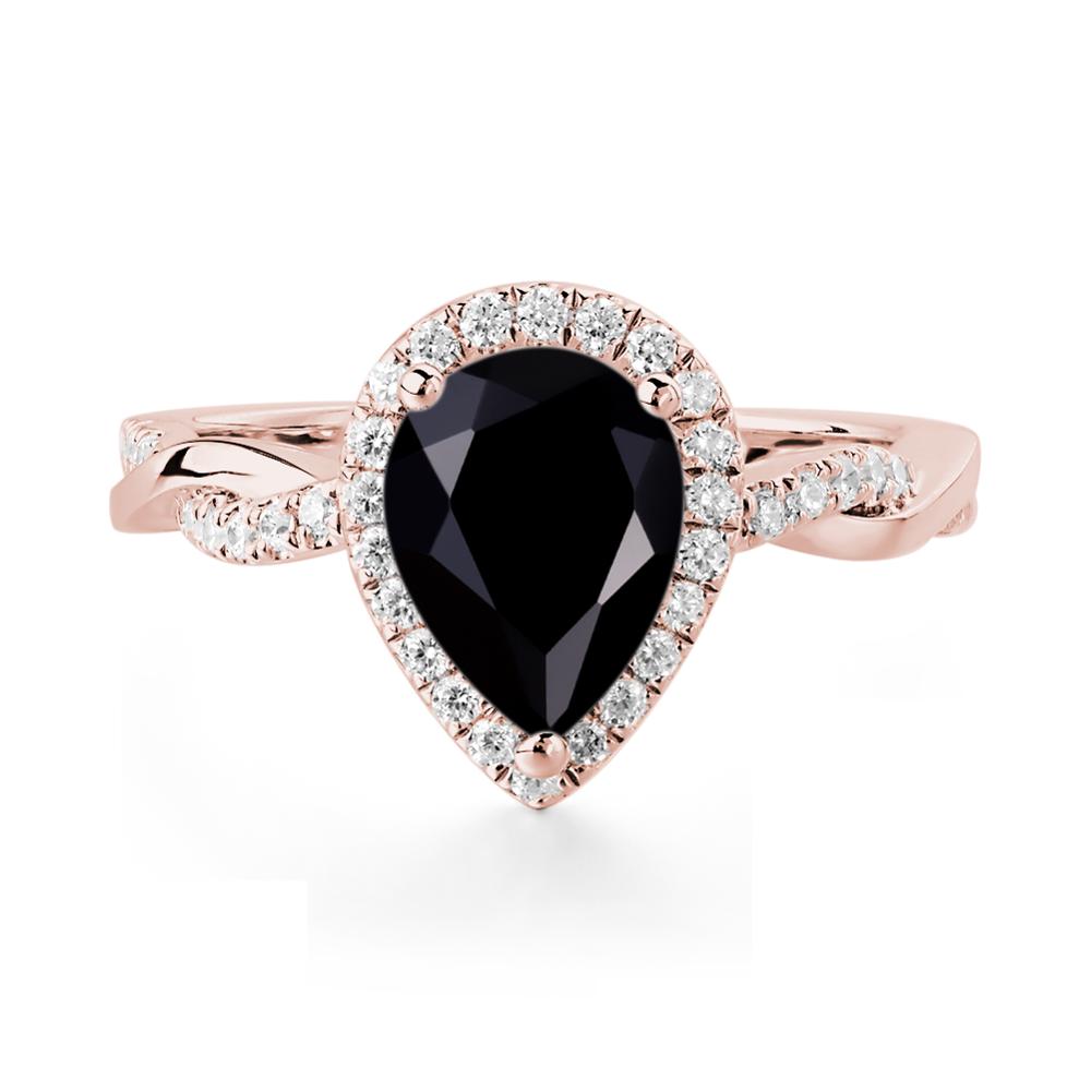 Black Spinel Twisted Halo Engagement Ring - LUO Jewelry #metal_18k rose gold