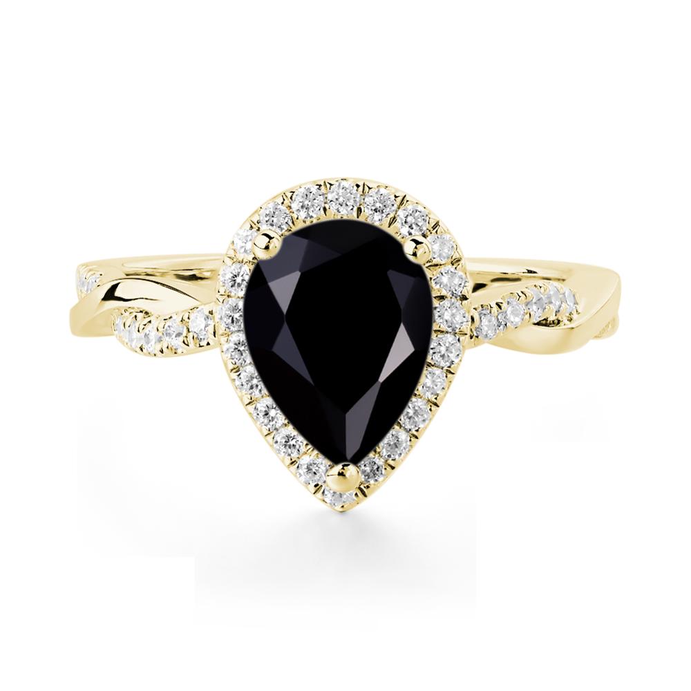 Black Spinel Twisted Halo Engagement Ring - LUO Jewelry #metal_18k yellow gold