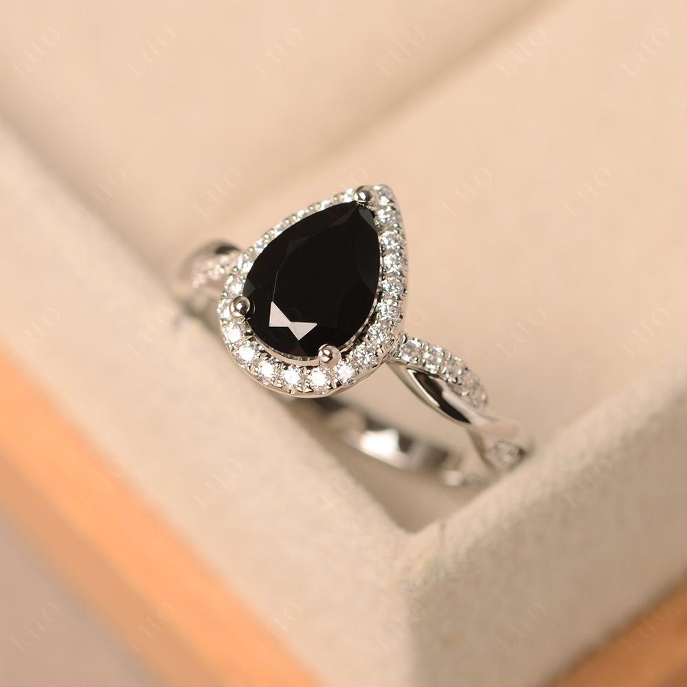 Black Spinel Twisted Halo Engagement Ring - LUO Jewelry 