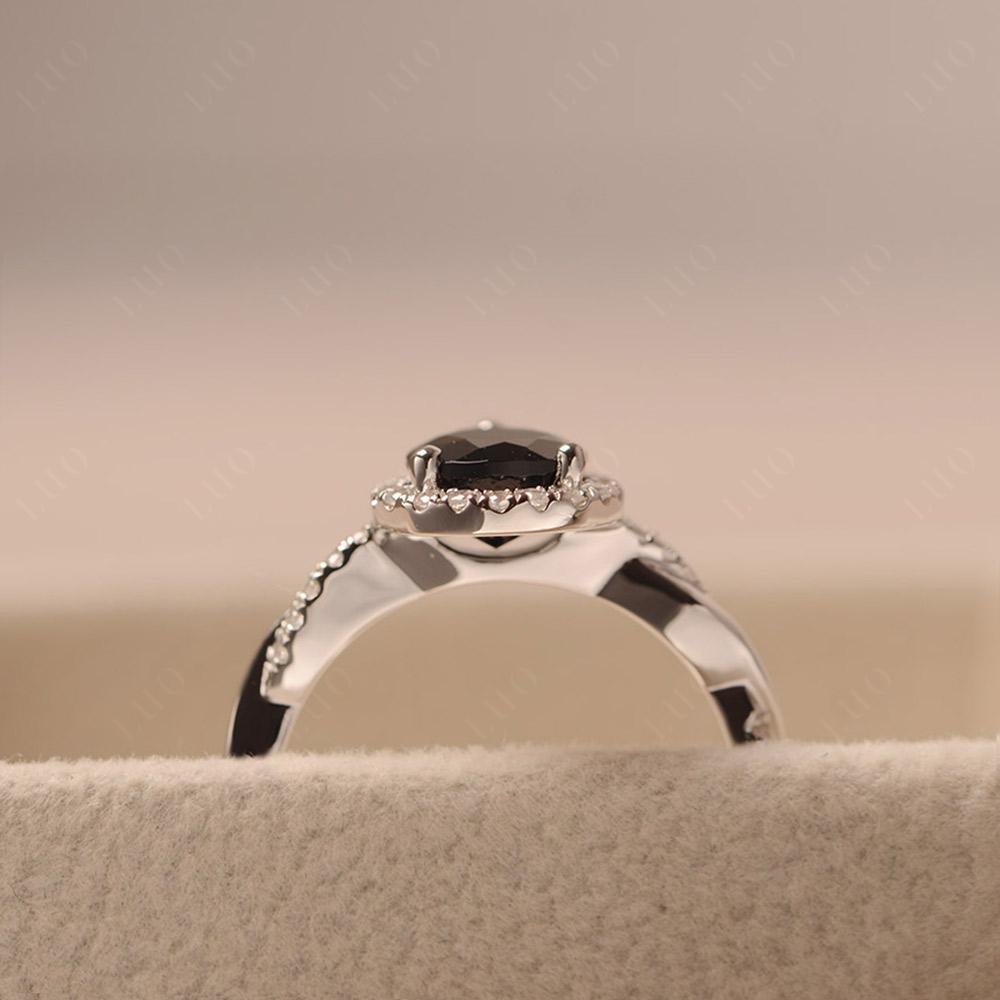 Black Spinel Twisted Halo Engagement Ring - LUO Jewelry 