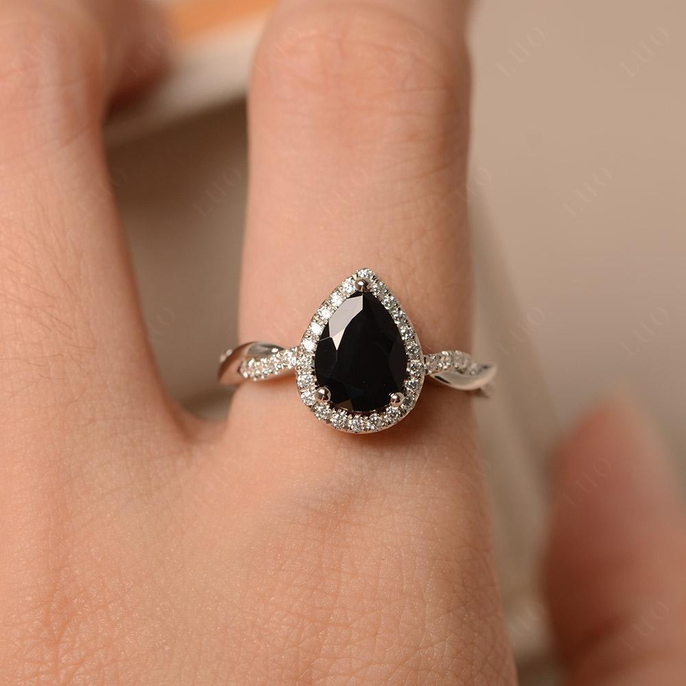 Black Spinel Twisted Halo Engagement Ring - LUO Jewelry 