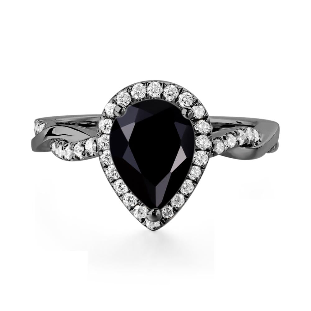 Black Spinel Twisted Halo Engagement Ring - LUO Jewelry #metal_black finish sterling silver