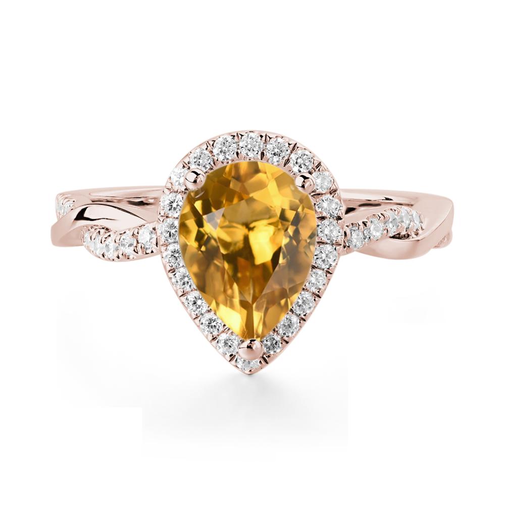 Pear Shaped Citrine Twisted Halo Ring - LUO Jewelry #metal_14k rose gold