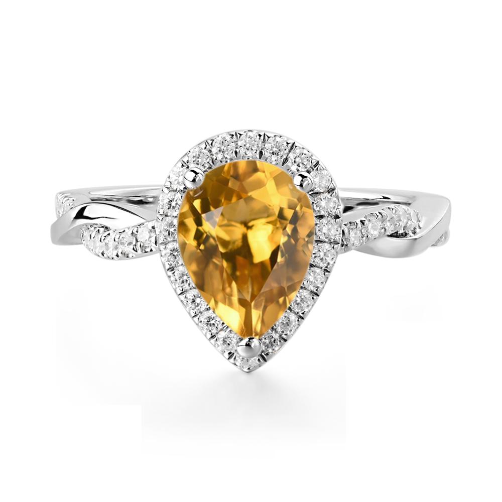 Pear Shaped Citrine Twisted Halo Ring - LUO Jewelry #metal_14k white gold