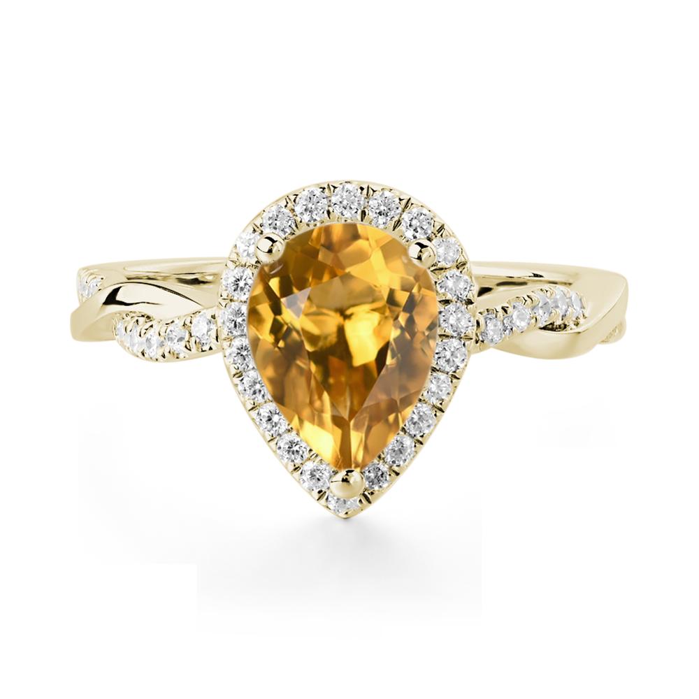 Pear Shaped Citrine Twisted Halo Ring - LUO Jewelry #metal_14k yellow gold