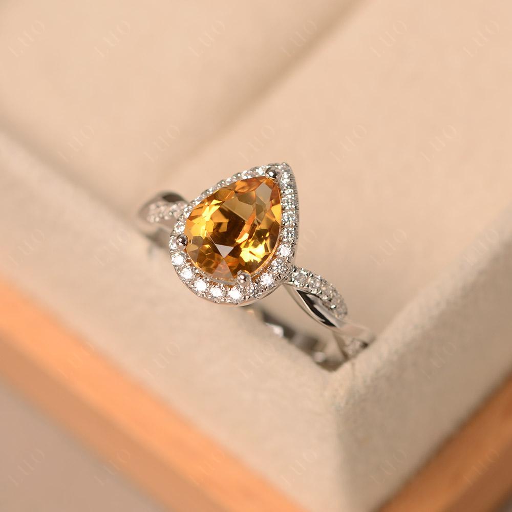 Pear Shaped Citrine Twisted Halo Ring - LUO Jewelry 