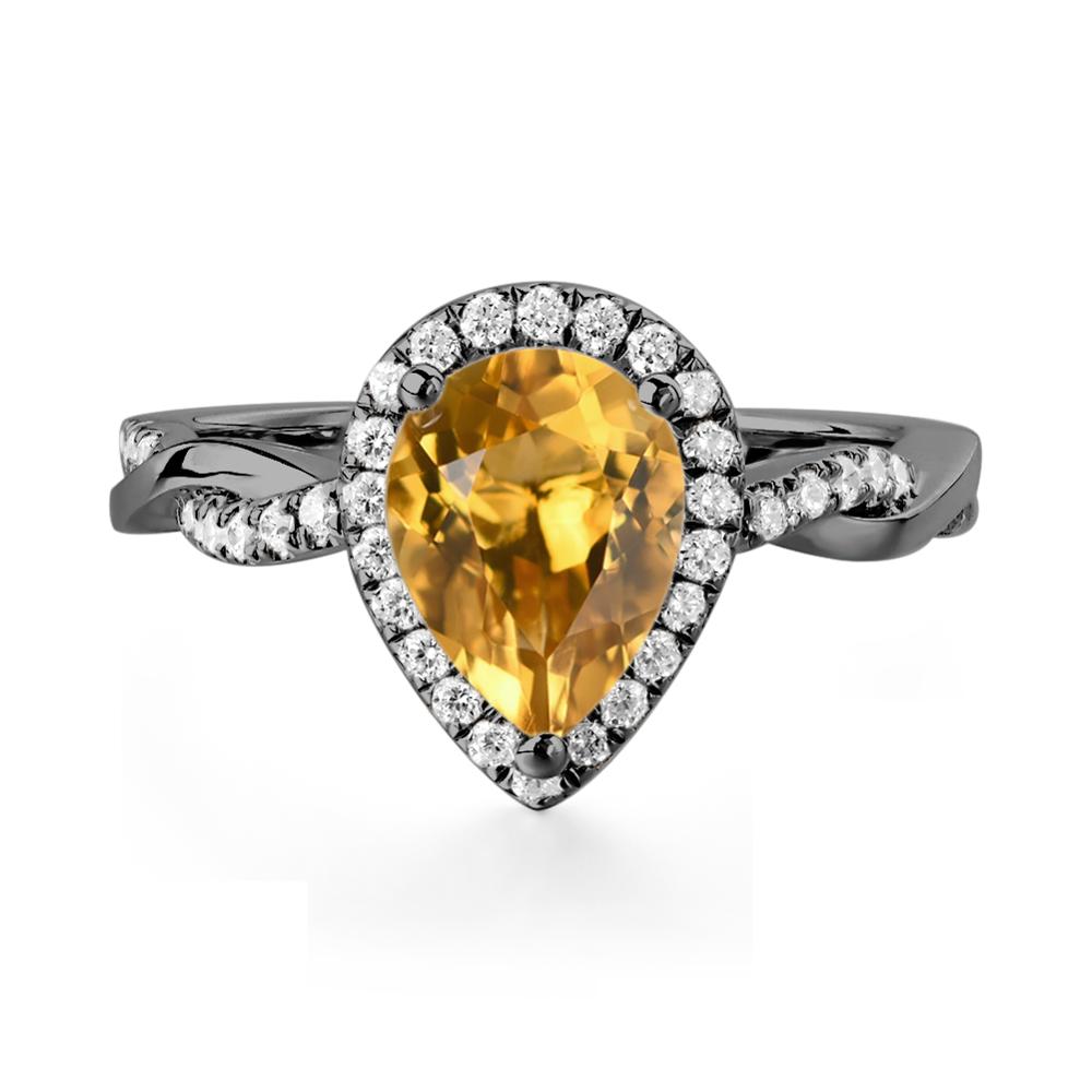 Pear Shaped Citrine Twisted Halo Ring - LUO Jewelry #metal_black finish sterling silver