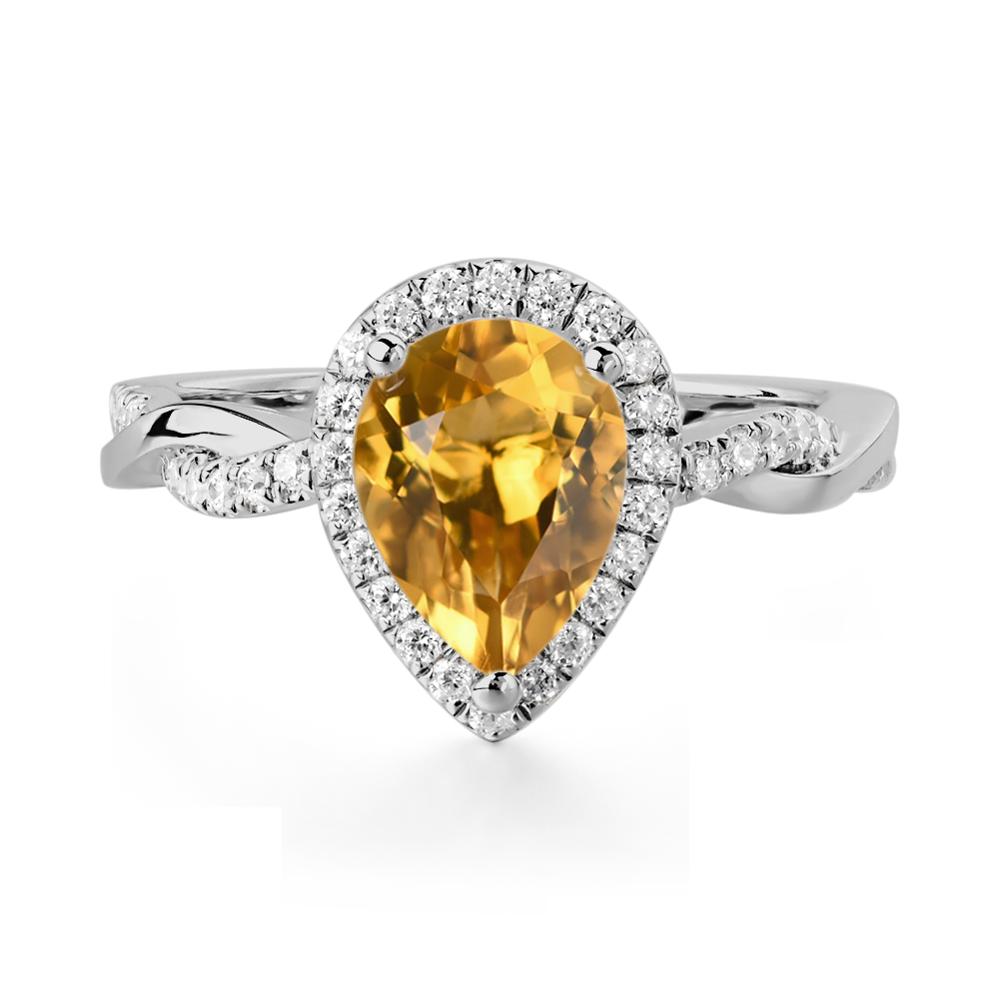 Pear Shaped Citrine Twisted Halo Ring - LUO Jewelry #metal_platinum