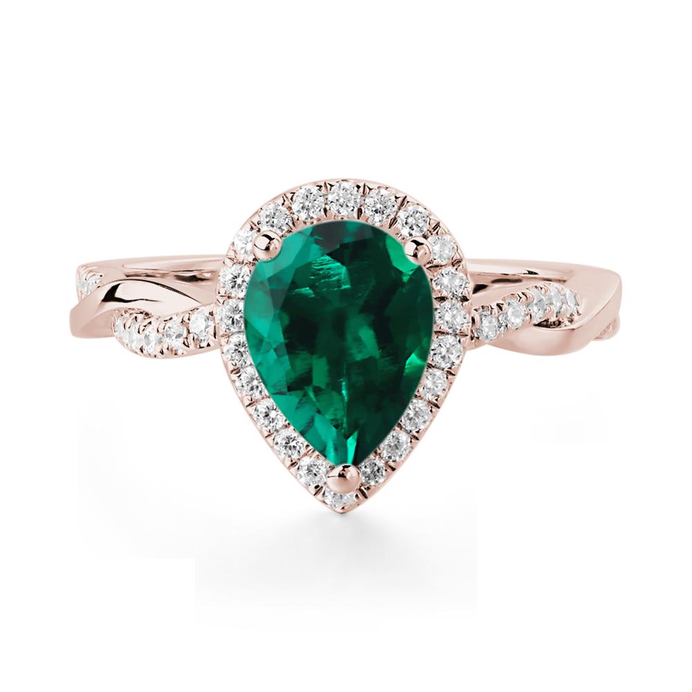 Emerald Twisted Band Engagement Ring - LUO Jewelry #metal_14k rose gold