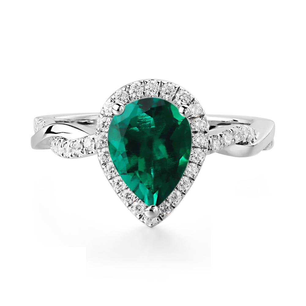 Emerald Twisted Band Engagement Ring - LUO Jewelry #metal_14k white gold