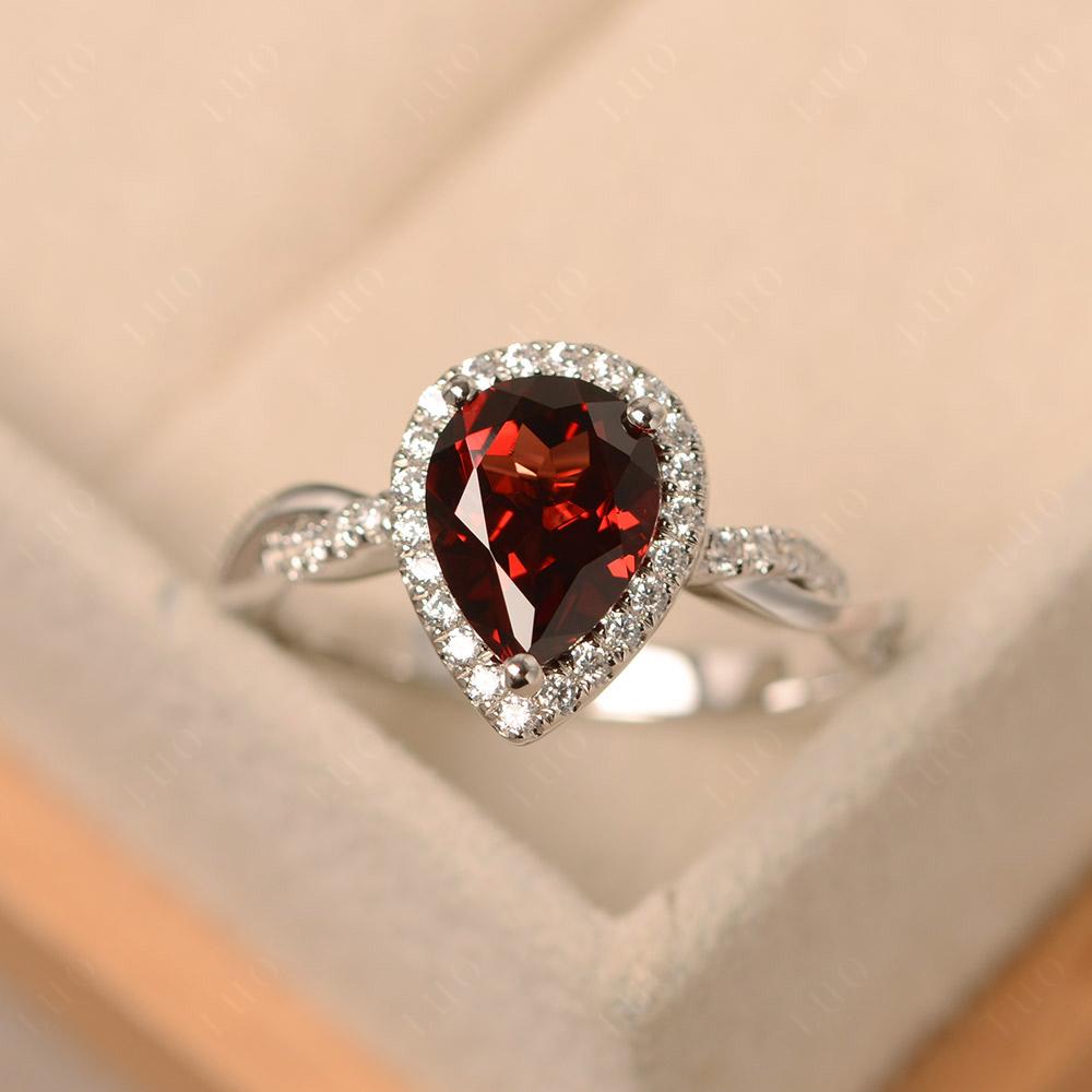 Garnet Twisted Halo Engagement Ring - LUO Jewelry 