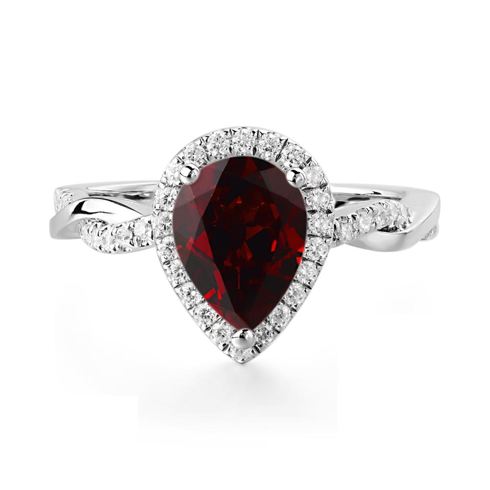 Garnet Twisted Halo Engagement Ring - LUO Jewelry #metal_14k white gold