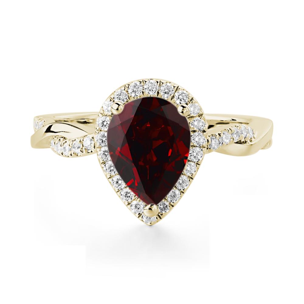 Garnet Twisted Halo Engagement Ring - LUO Jewelry #metal_14k yellow gold