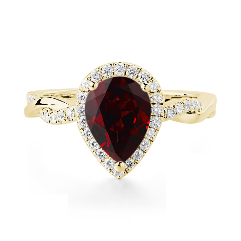 Garnet Twisted Halo Engagement Ring - LUO Jewelry #metal_18k yellow gold