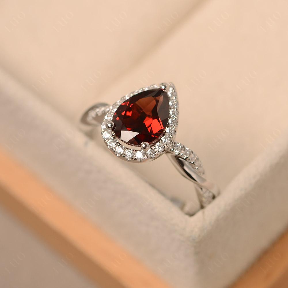 Garnet Twisted Halo Engagement Ring - LUO Jewelry 