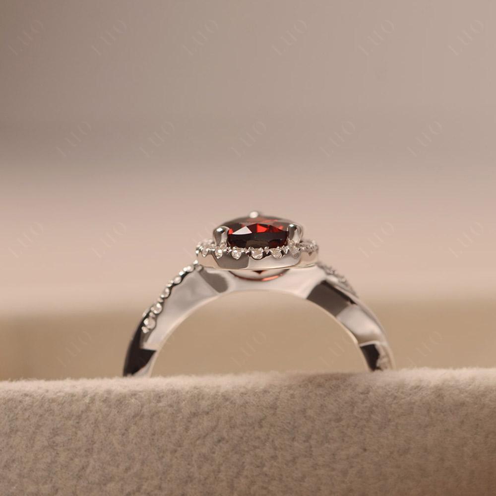 Garnet Twisted Halo Engagement Ring - LUO Jewelry 