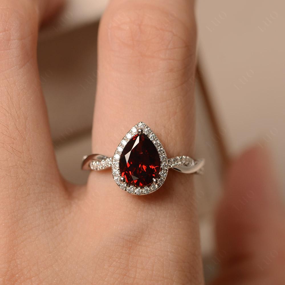 Garnet Twisted Halo Engagement Ring - LUO Jewelry 