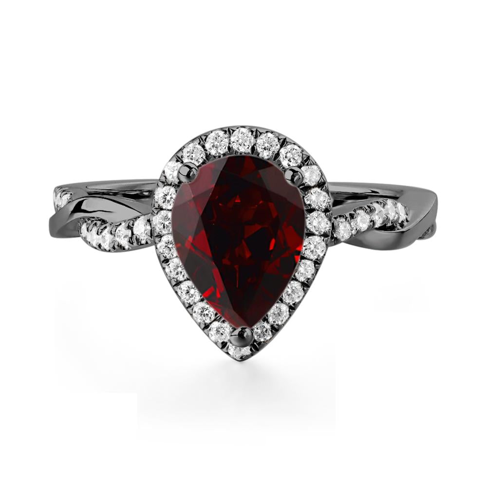 Garnet Twisted Halo Engagement Ring - LUO Jewelry #metal_black finish sterling silver