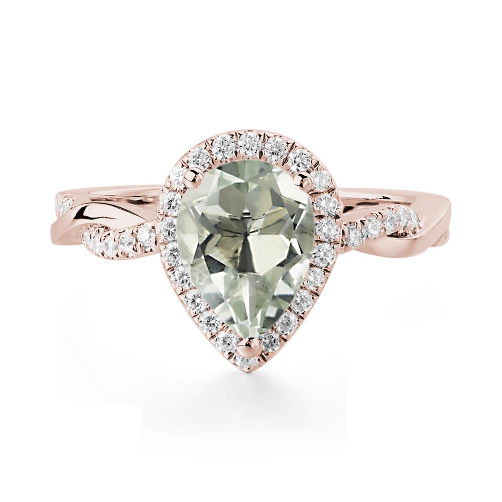 Pear Shaped Green Amethyst Twisted Halo Ring - LUO Jewelry #metal_14k rose gold