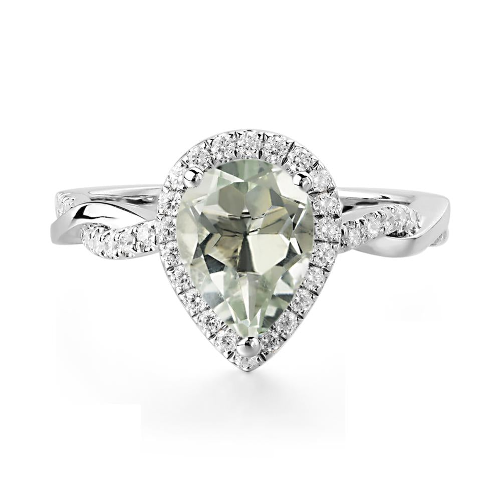 Pear Shaped Green Amethyst Twisted Halo Ring - LUO Jewelry #metal_14k white gold